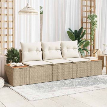 vidaXL Set de canapele pentru grădină 3 pcs bej și crem Rattan poli