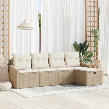 vidaXL Set de canapele pentru grădină 5 pcs Bej 233 x 117 x 85 cm