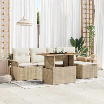 vidaXL Set de canapele pentru grădină 6 pcs Bej Rattan poli