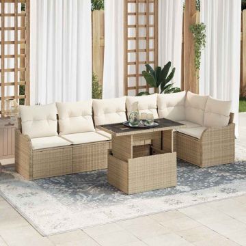 vidaXL Set de canapele pentru grădină 7 pcs Bej 100 x 55 x 73 cm