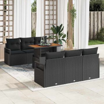 vidaXL Set de canapele pentru grădină 7 pcs Negru 100 x 55 x 73 cm