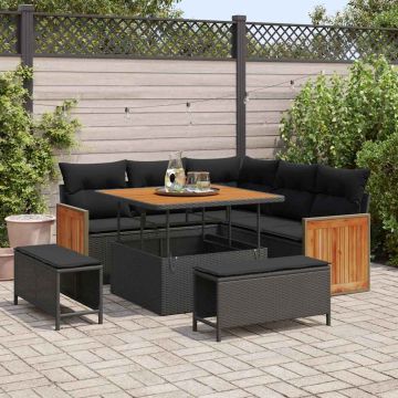 vidaXL Set de canapele pentru grădină 8 pcs Negru 100 x 100 x 71 cm