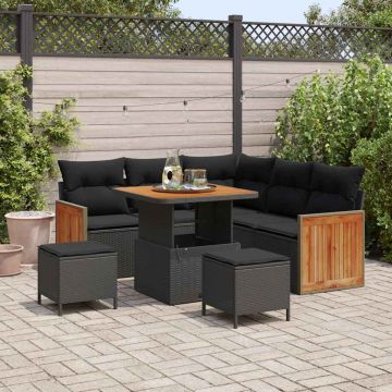 vidaXL Set de canapele pentru grădină 8 pcs Negru 80 x 80 x 71 cm