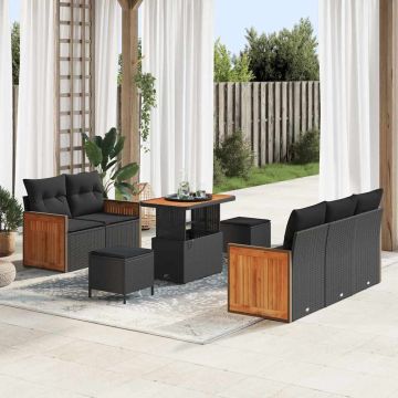 vidaXL Set de canapele pentru grădină 8 pcs Negru 90 x 55 x 71 cm