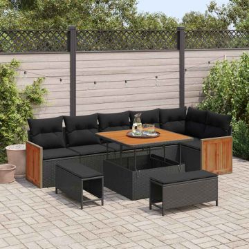 vidaXL Set de canapele pentru grădină 9 pcs Negru 100 x 100 x 71 cm