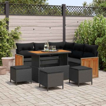 vidaXL Set de canapele pentru grădină 9 pcs Negru 110 x 55 x 71 cm