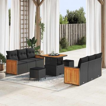 vidaXL Set de canapele pentru grădină 9 pcs Negru 80 x 80 x 71 cm