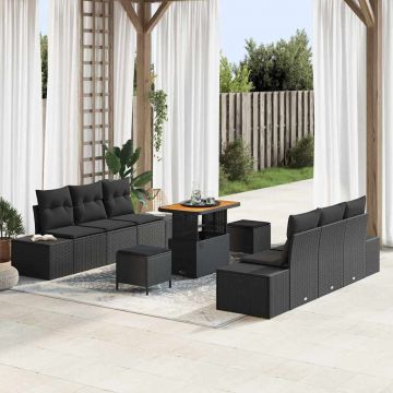 vidaXL Set de canapele pentru grădină 9 pcs Negru 90 x 55 x 71 cm