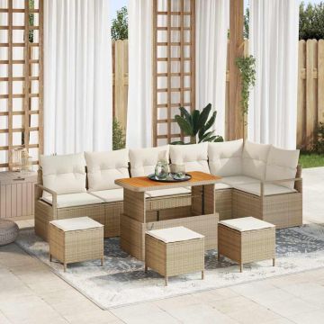 vidaXL Set de canapele pentru grădină cu pernă 10 pcs Bej și crem