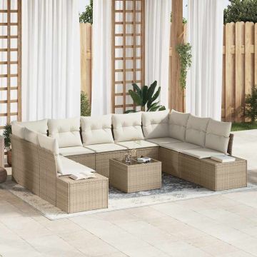 vidaXL Set de canapele pentru grădină cu pernă 10 pcs bej și crem