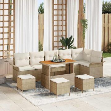 vidaXL Set de canapele pentru grădină cu pernă 10 pcs Bej și crem