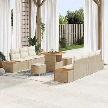 vidaXL Set de canapele pentru grădină cu pernă 10 pcs Bej și crem
