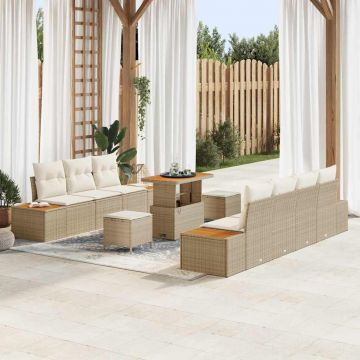 vidaXL Set de canapele pentru grădină cu pernă 10 pcs Bej și crem