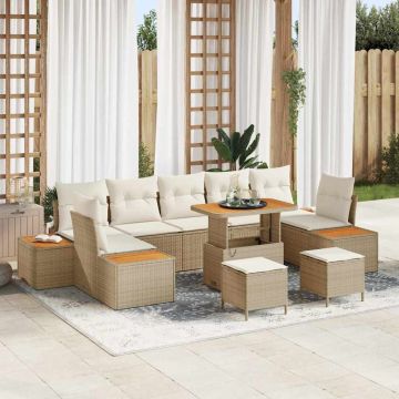 vidaXL Set de canapele pentru grădină cu pernă 10 pcs Bej și crem