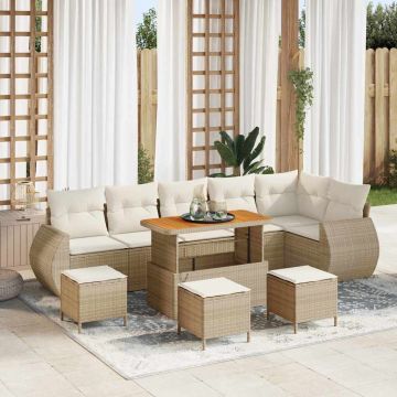 vidaXL Set de canapele pentru grădină cu pernă 10 pcs bej și crem