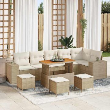 vidaXL Set de canapele pentru grădină cu pernă 10 pcs Bej și crem