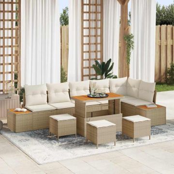 vidaXL Set de canapele pentru grădină cu pernă 10 pcs Bej Rattan poli