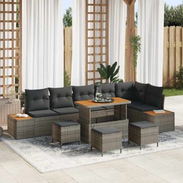 vidaXL Set de canapele pentru grădină cu pernă 10 pcs Gri Rattan poli