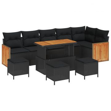 vidaXL Set de canapele pentru grădină cu pernă 10 pcs Negru