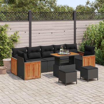vidaXL Set de canapele pentru grădină cu pernă 10 pcs Negru