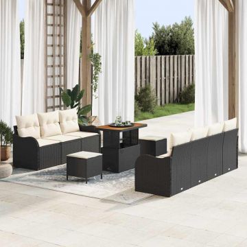 vidaXL Set de canapele pentru grădină cu pernă 10 pcs Negru și Crem