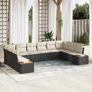 vidaXL Set de canapele pentru grădină cu pernă 10 pcs negru și crem