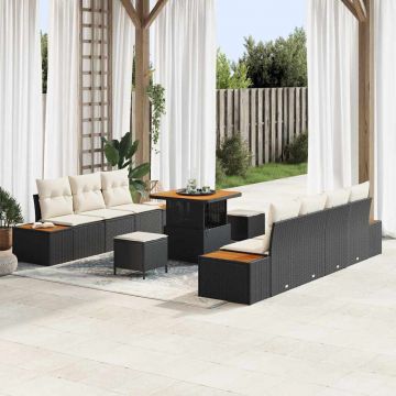 vidaXL Set de canapele pentru grădină cu pernă 10 pcs Negru și Crem