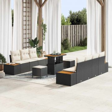 vidaXL Set de canapele pentru grădină cu pernă 10 pcs Negru și Crem