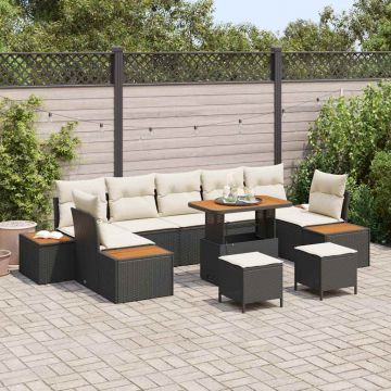 vidaXL Set de canapele pentru grădină cu pernă 10 pcs Negru și Crem
