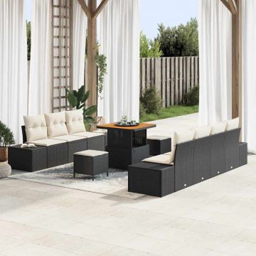 vidaXL Set de canapele pentru grădină cu pernă 10 pcs Negru și Crem