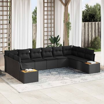 vidaXL Set de canapele pentru grădină cu pernă 10 pcs Negru Poliratan