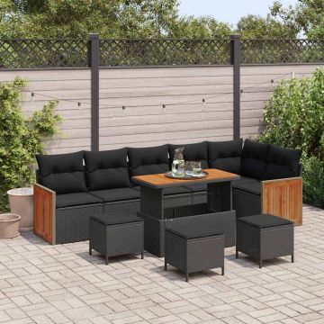 vidaXL Set de canapele pentru grădină cu pernă 10 pcs Negru