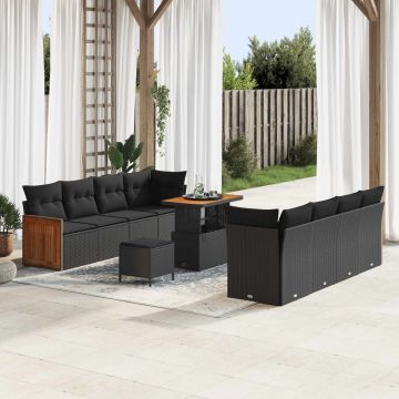vidaXL Set de canapele pentru grădină cu pernă 11 pcs Negru