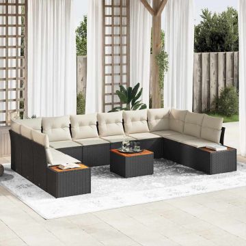 vidaXL Set de canapele pentru grădină cu pernă 11 pcs negru și crem