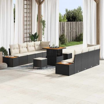 vidaXL Set de canapele pentru grădină cu pernă 11 pcs Negru și Crem