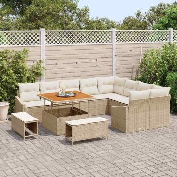 vidaXL Set de canapele pentru grădină cu pernă 12 pcs Bej și crem
