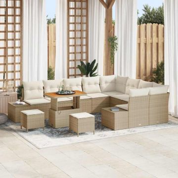 vidaXL Set de canapele pentru grădină cu pernă 12 pcs Bej și crem