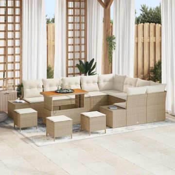 vidaXL Set de canapele pentru grădină cu pernă 12 pcs Bej și crem
