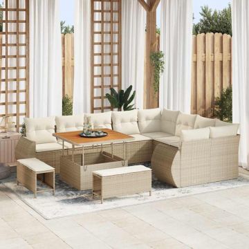 vidaXL Set de canapele pentru grădină cu pernă 12 pcs bej și crem