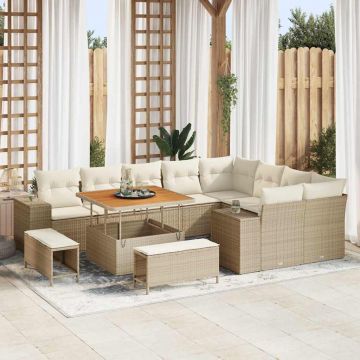 vidaXL Set de canapele pentru grădină cu pernă 12 pcs Bej și crem