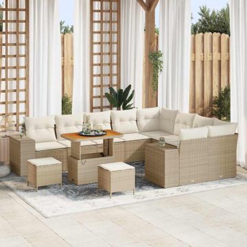 vidaXL Set de canapele pentru grădină cu pernă 12 pcs Bej și crem