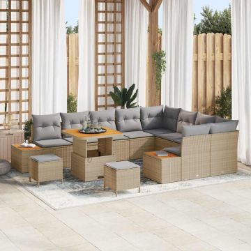 vidaXL Set de canapele pentru grădină cu pernă 12 pcs Bej Rattan poli