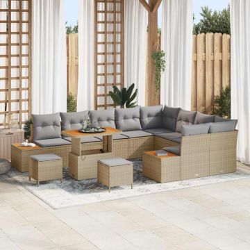 vidaXL Set de canapele pentru grădină cu pernă 12 pcs Bej Rattan poli