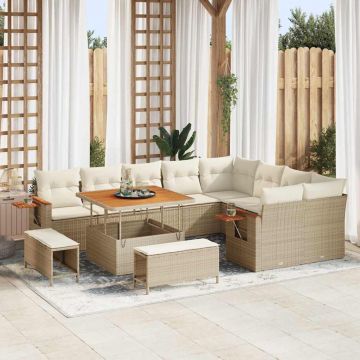 vidaXL Set de canapele pentru grădină cu pernă 12 pcs Bej Rattan poli