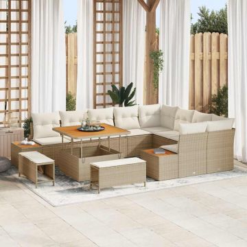 vidaXL Set de canapele pentru grădină cu pernă 12 pcs Bej Rattan poli
