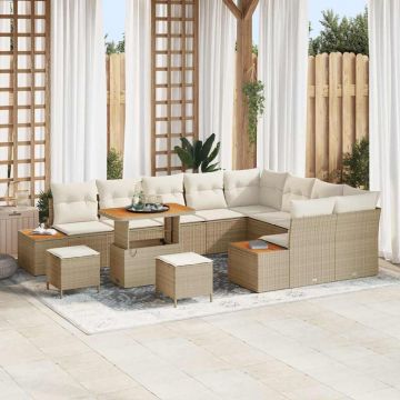 vidaXL Set de canapele pentru grădină cu pernă 12 pcs Bej Rattan poli