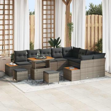 vidaXL Set de canapele pentru grădină cu pernă 12 pcs Gri Rattan poli