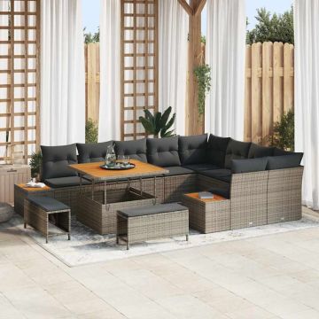 vidaXL Set de canapele pentru grădină cu pernă 12 pcs Gri Rattan poli