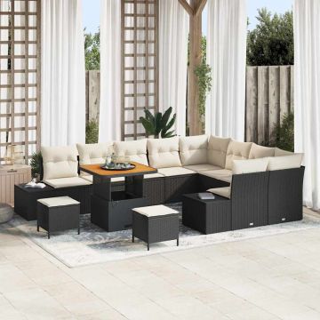 vidaXL Set de canapele pentru grădină cu pernă 12 pcs Negru și Crem