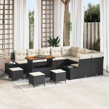 vidaXL Set de canapele pentru grădină cu pernă 12 pcs Negru și Crem